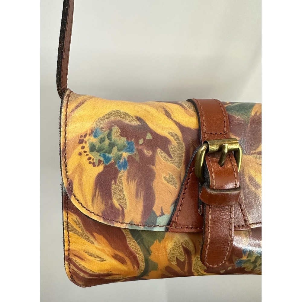 Patricia Nash Torri Crossbody Bag Leather Floral Hand Painted Yellow Tan Multi - Picture 5 of 16
